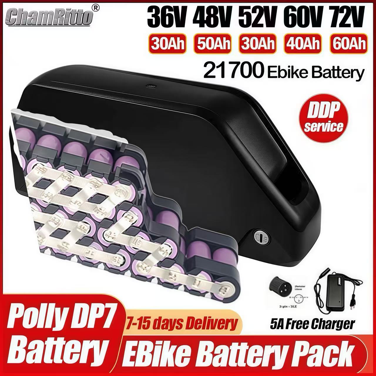 72V 50Ah 21700 Lithium Battery - Аккумулятор Hailong для электровелосипеда 36В 48В