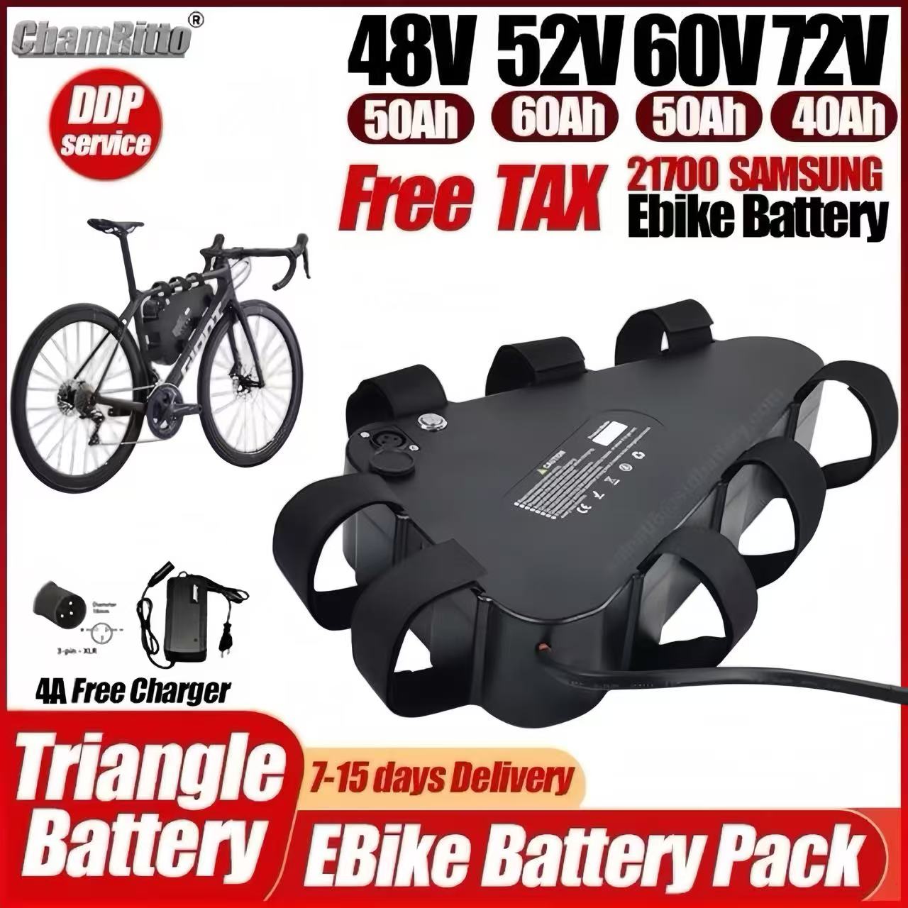 72V 50Ah 21700 Lithium Battery - Аккумулятор для электровелосипеда Chamrider Triangle 36В