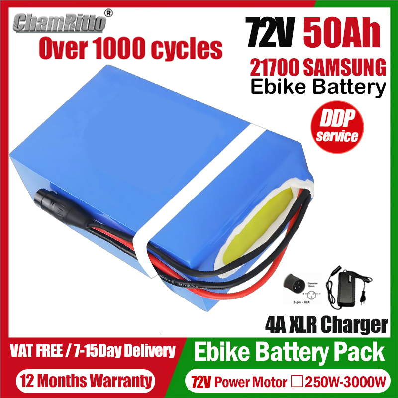 72V 50Ah 21700 Lithium Battery - Электровелосипед 72В Cham-Rider 84В 3000Вт с